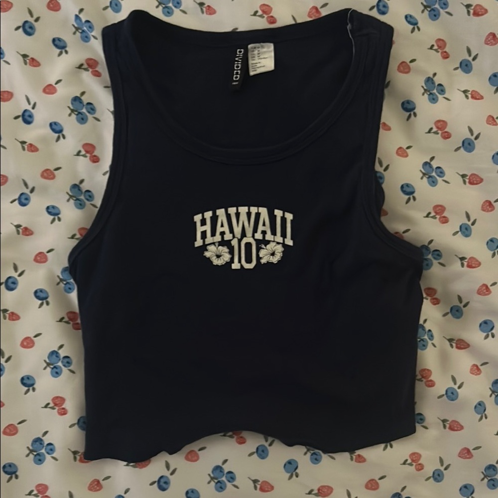 Divided White and Blue Sleeveless Crop Tank Top